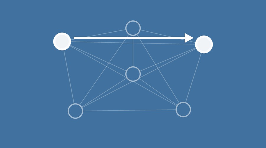 Grafik: Netz aus Knoten mit Transferpfeil